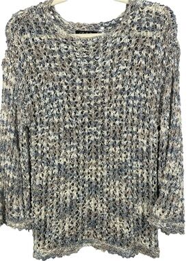 Charlie B Open Loose Knit Crochet Sweater Multicolor Neutrals Size XS